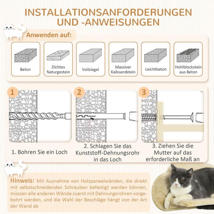 Produktbild Swisshandel24 Katzen Kletterwand 5-teiliges Set mit Treppe, 2 Kratzstämmen, Plattformen, Hängematte, Plüsch (28 cm, Beige)