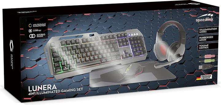Actual product image Speedlink LUNERA Wired, USB Gaming Keyboard, Mouse Set Illuminated, Multimedia Keys German, QWERTY, Wi (DE, Cable)