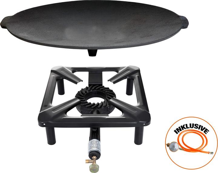 Produktbild All'Grill Hockerkocher-Set (klein) mit Gusseisengrillschale Ø 45 cm inkl. Gasschlauch & Regler