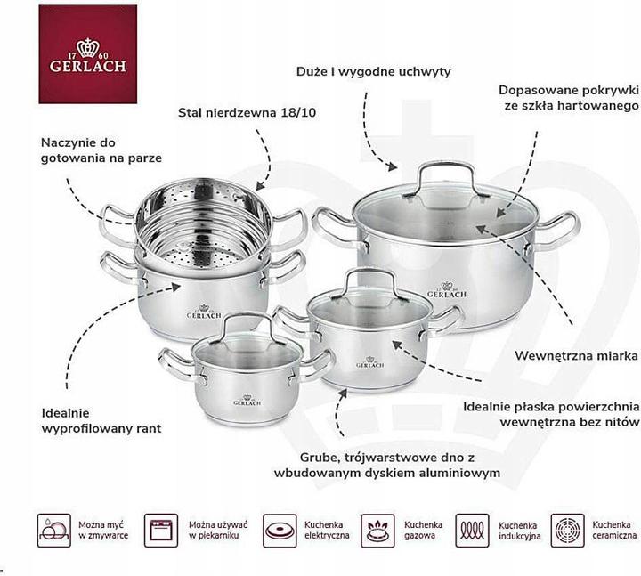 Produktbild Gerlach Pot Simple 9 pc (24 cm, Pfannenset + Topfset, Edelstahl)