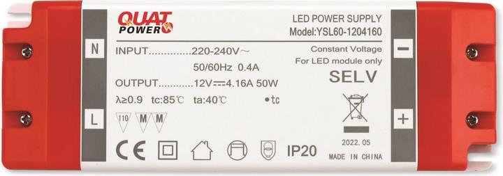 Actual product image QuatPower LED switched-mode power supply YSL60-1204160, 12 V-, 50 W (50 W)