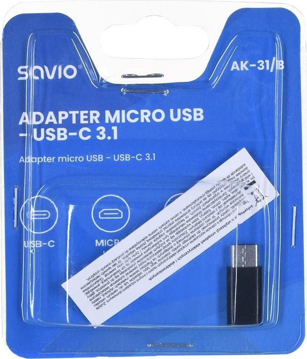 Immagine prodotto Savio AK-31 / B Cavo Interfaccia / Adattatore di genere Micro USB USB 3.1 Tipo C Nero (USB 3.1, Micro USB, 1.05 cm)