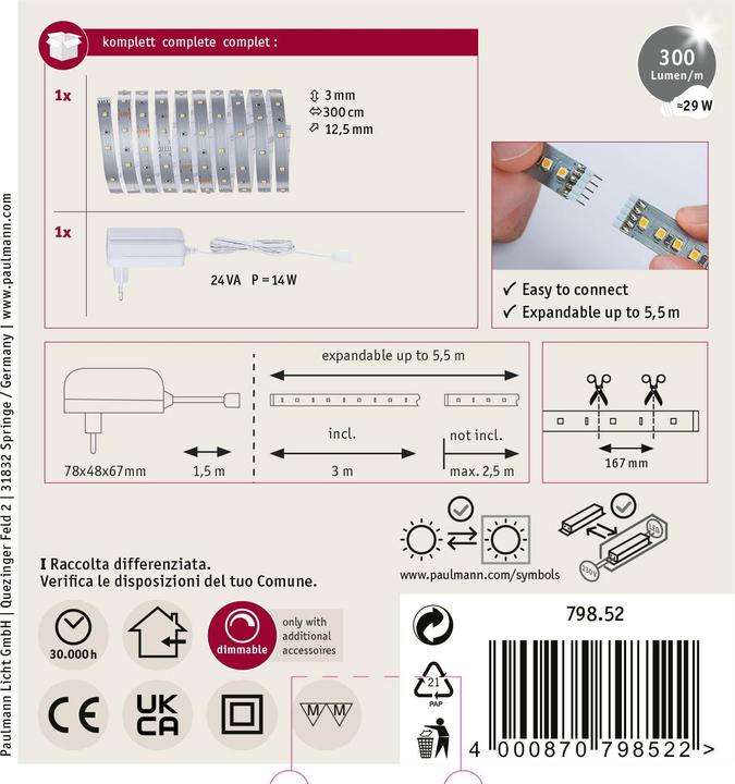 Image du produit Paulmann MaxLED 250 Stripe Set (Blanc chaud, 300 cm, Intérieur)