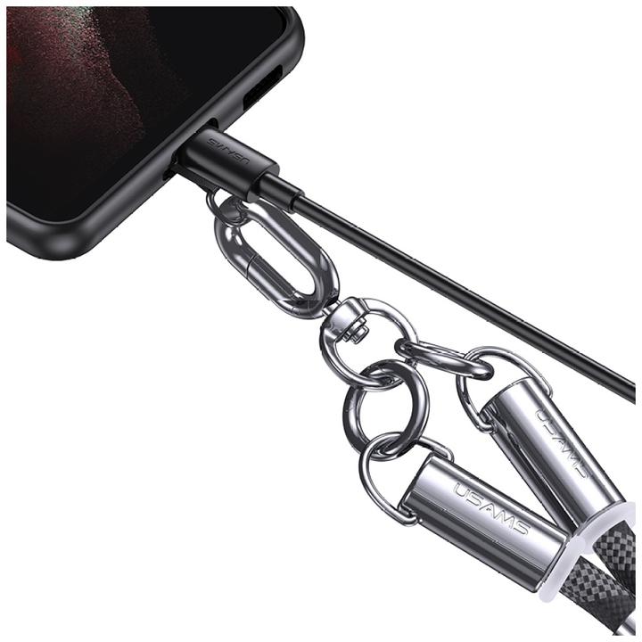Produktbild Usams Smycz do telefonu z kablem do ładowania SJ745 60W USB-C do USB-C 1.2m czarny (1.20 m, USB 3.2 Gen 1)