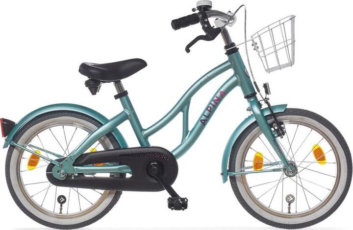 Alpina Fietsen Ozeanrad - 16 Zoll - weiches grünes Matt - Kinderrad mit Korb - Mädchenbike - Grün