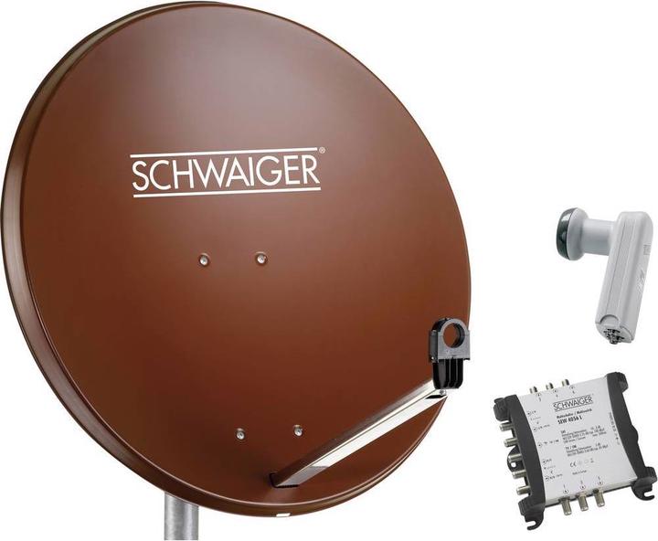 Produktbild Schwaiger SAT Anlage 80 cm 6 Teilnehmer Quattro-LNB (ohne Switch) Ziegel-Rot mit Multischalter 5/6 (Parabolantenne, DVB-S / -S2)