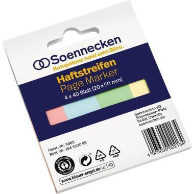 Image du produit Soennecken Index repositionnables Recyclé 20 x 50 mm (l x h) rouge bleu vert jaune 40 fls/bloc 4 blocs/paquet (20 x 50 mm)