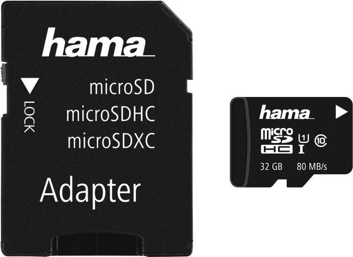 Actual product image Hama microSDHC 32GB Class 10 UHS-I 80MB/s + adapter/photo (32 GB, microSDHC, U1, UHS-I)