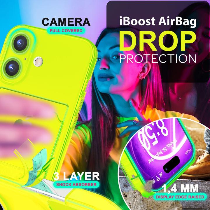 Produktbild Nalia Klar Transparente Neon Silikon Hülle Kartenhalter (Apple iPhone 16 Plus)