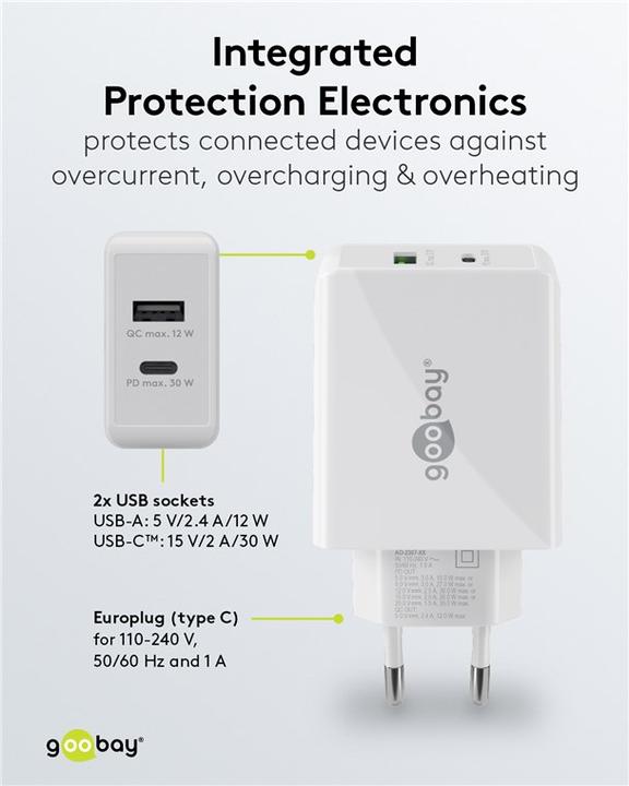 Actual product image Goobay Dual USB Quick Charger (30 W)