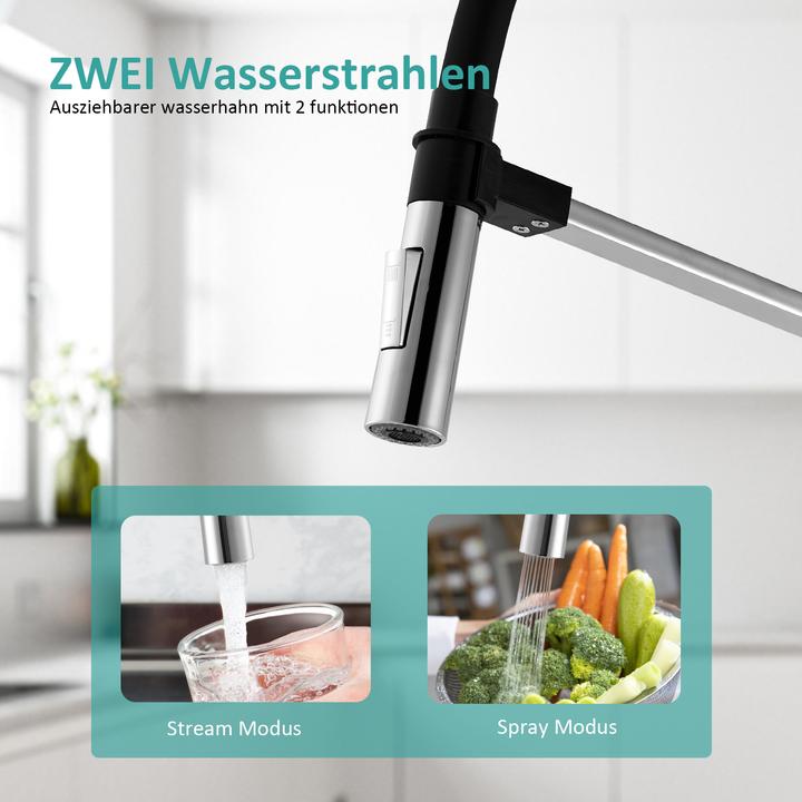 Image du produit Emke Robinet de cuisine avec Tuyau en silicone de 60cm, 2 Types de Jets, rotatif à 360°, Chromé