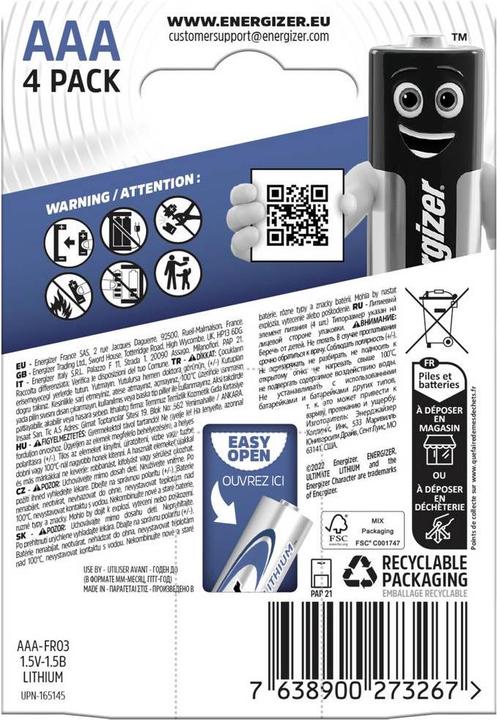 Actual product image Energizer Ultimate Lithium (4 pcs., AAA, 1150 mAh)
