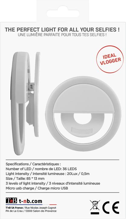 Actual product image T'nB Influence LED Ring Clip for Smartphone, 6500K,125 mAh Battery