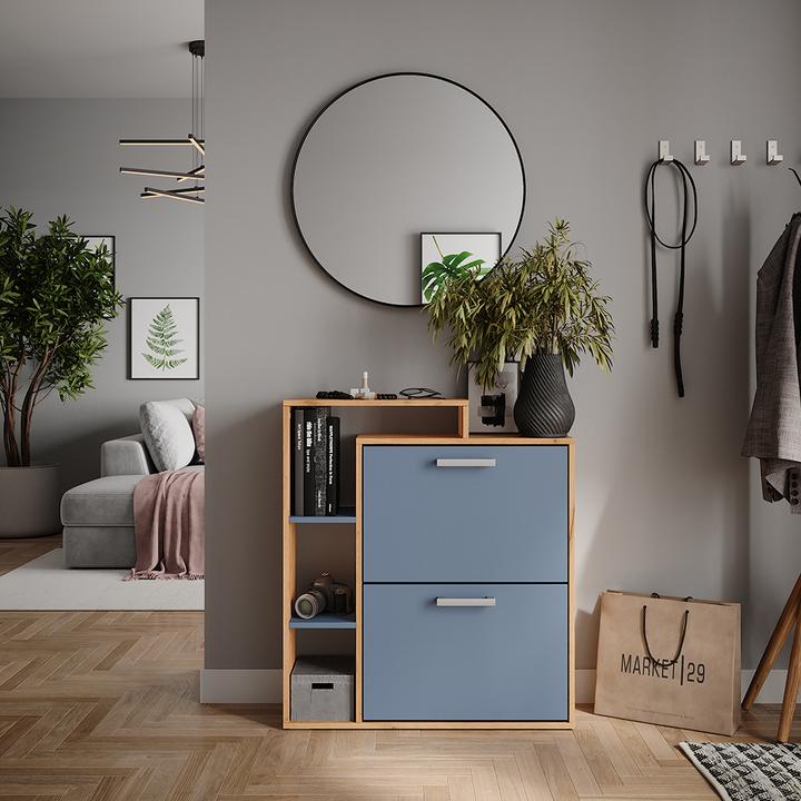 Actual product image Vichy Schuhkipper Orlando, Goldkraft Eiche/Blau, 80 x 90 cm