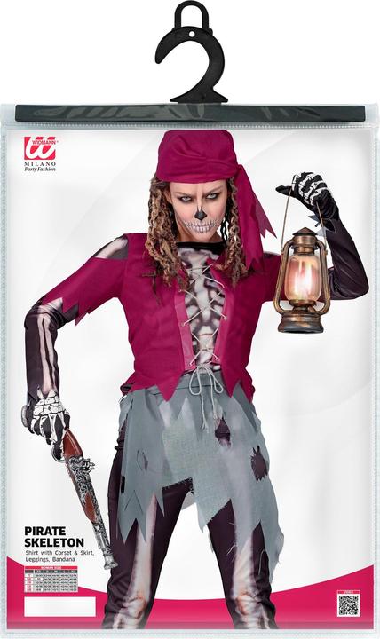 Actual product image Widmann Pirate skeleton ladies' costume shirt with corset and skirt, leggings, headscarf (L)