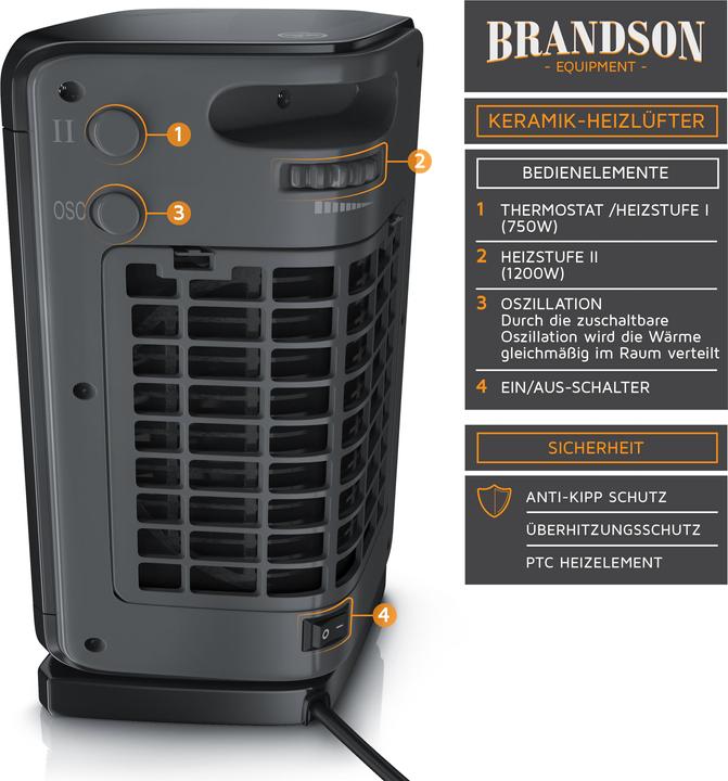 Actual product image Brandson Fan heater 1200 W (1500 W)