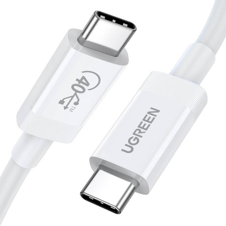 Actual product image Ugreen USB-C to USB-C USB4 Cable, 40Gbps, 0.8m (White)