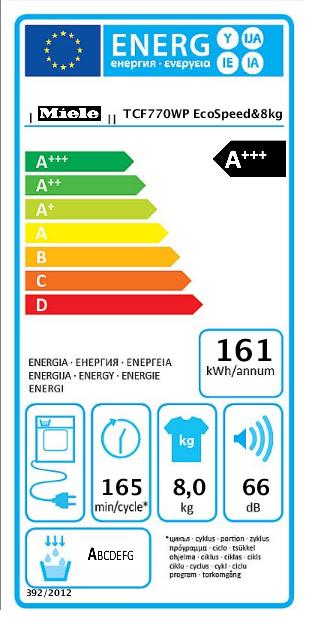 Energy Label Miele TCF770WP (8 kg, Left)