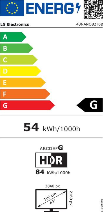 Energie-Label LG 43NANO82T6B (43", NANO82, Nano-Cell, 4K, 2024)