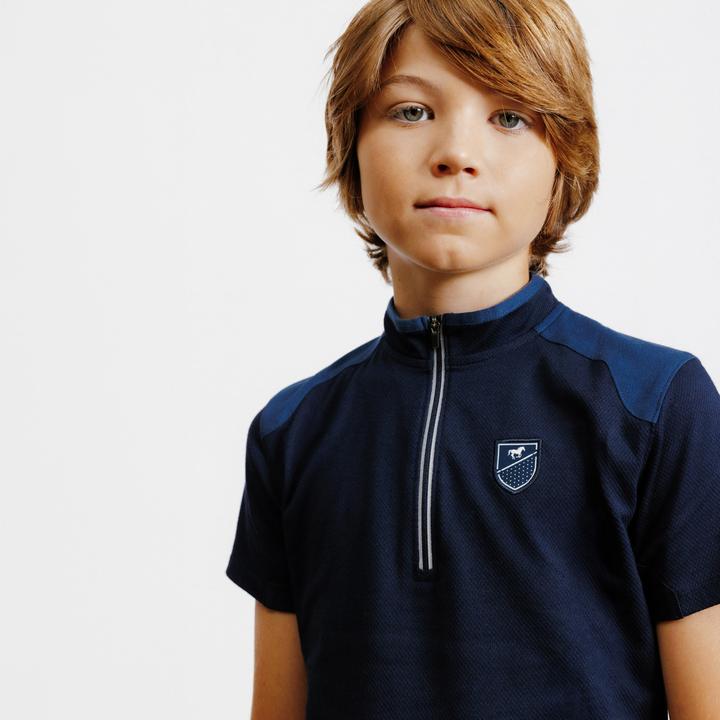 Actual product image Fouganza Riding polo shirt children zip short sleeve - 500 dark blue (122)