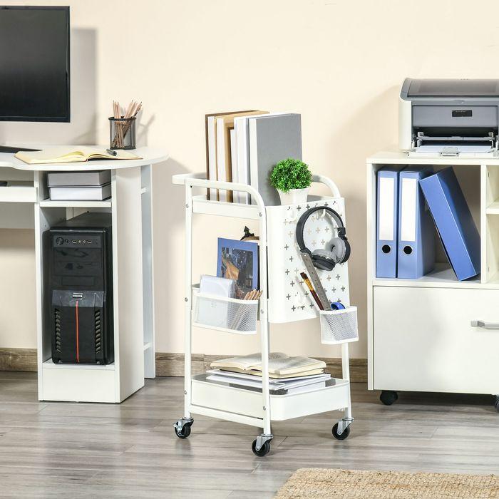 Produktbild Swisshandel24 Rollwagen mit Schubladen und Korb Küche Büro 3-Etagen Küchenregal mit Rollen Schlafzimmer Wohnzimmer