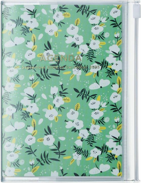 Mark'S 2024/2025 Taschenkalender A6 vertikal, Flower Pattern, Green (A6, Englisch)