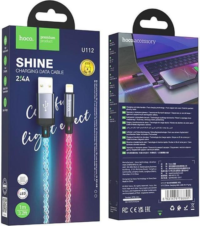 Produktbild Hoco Cable cable USB A to Lightning 2,4A U112 1 m gray (1 m, USB 3.0)