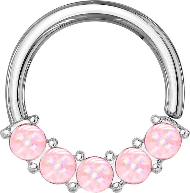 Produktbild Star Piercing Micro Piercing Ring silber front fünf Epoxidsteinen pink (Chirurgenstahl 316L, ohne Messing)