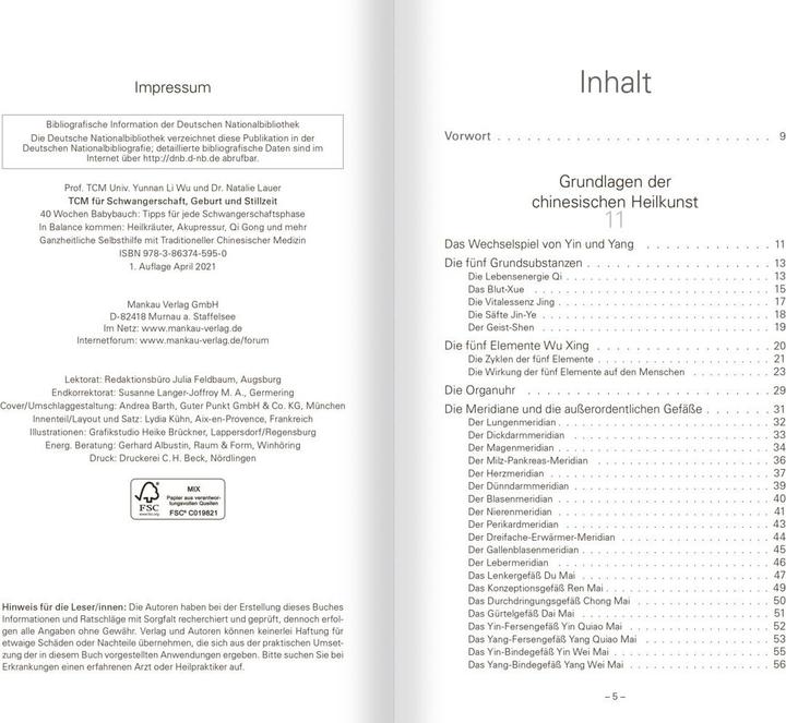 Actual product image TCM für Schwangerschaft, Geburt und Stillzeit (German, Dr. Natalie Lauer, Prof. TCM Univ. Yunnan Li Wu, 2021)