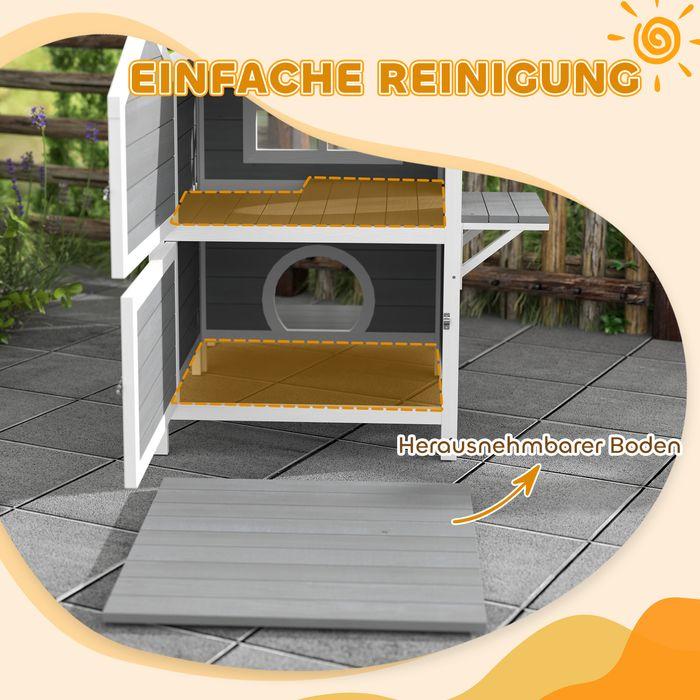 Actual product image Swisshandel24 Katzenhaus aus Holz Katzenhöhle mit Fenster, Balkon für Indoor, Outdoor Grau (Cat)