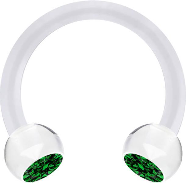 Actual product image Star Piercing Micro Circular Barbell transparent with two green crystal balls (without brass, Acrylic)