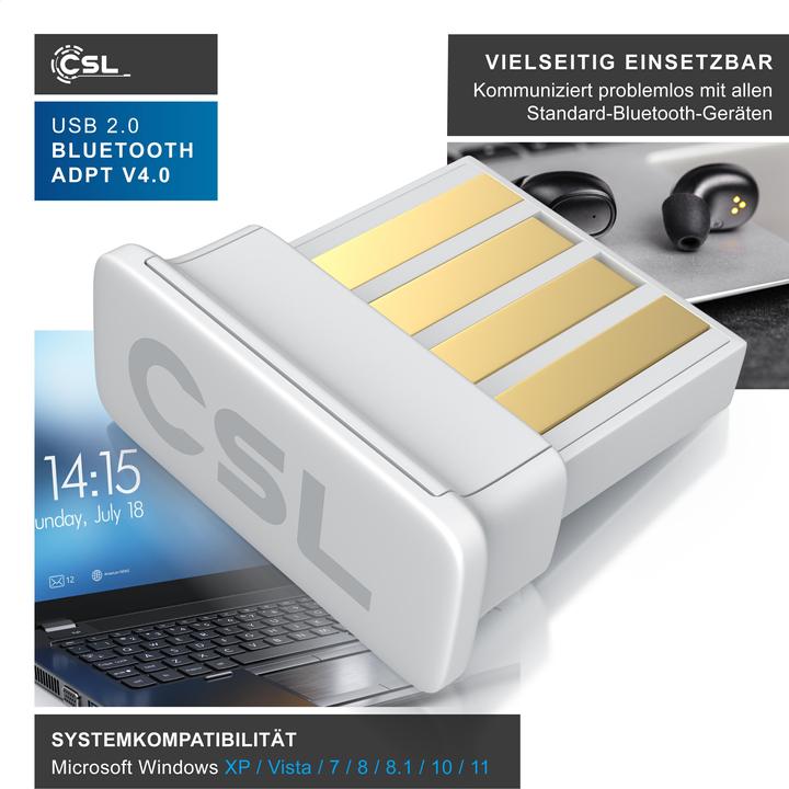 Immagine prodotto CSL Adattatore Bluetooth USB, chiavetta USB BT4.0, alta portata, driver incluso Compatibile con Windows (Trasmettitore e ricevitore)