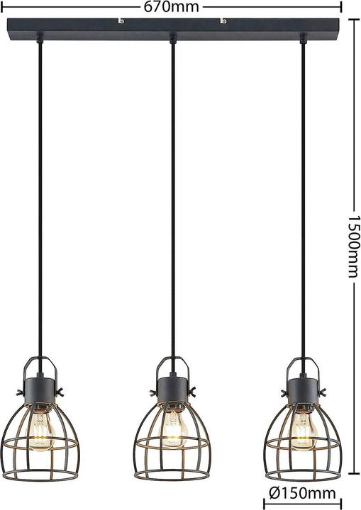 Actual product image Lindby Flintos 3 pendant light Black (E27)