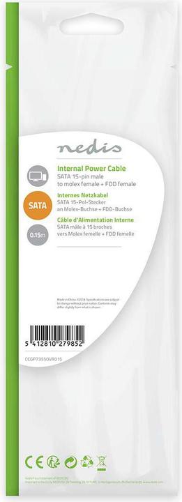 Immagine prodotto Nedis Cavo di alimentazione interna | SATA 15 pin maschio | FDD femmina / Molex femmina | Placcato oro |