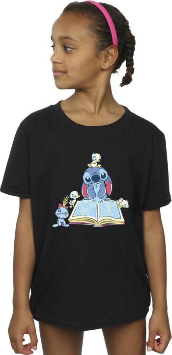 Actual product image Disney Girls Lilo & Stitch Reading A Book Cotton T-Shirt (140, 146)