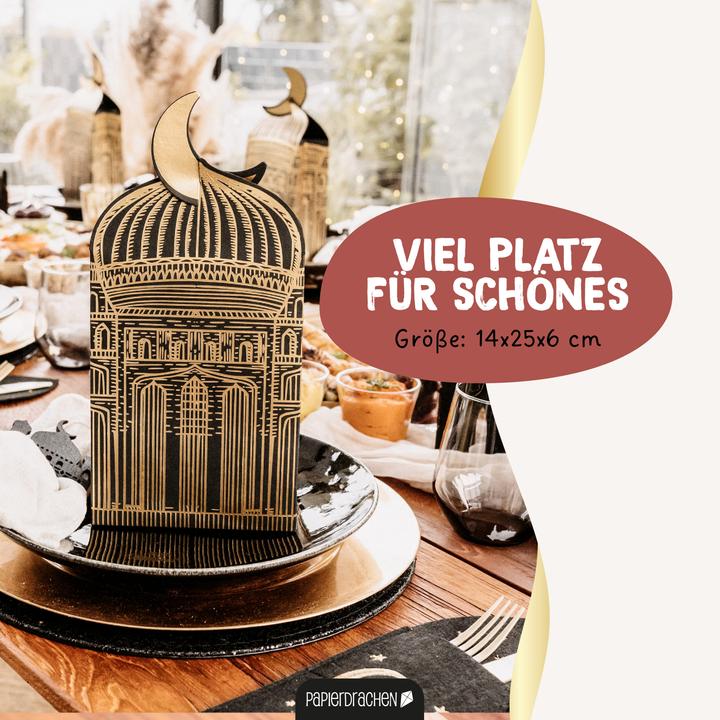 Produktbild Papierdrachen Giveaway Tüten Moschee schwarz gold - Set 2 (Geschenktüte, 6 x)