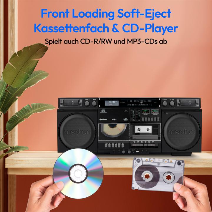 Produktbild Medion LIFE® P66538 Retro-Boombox DAB+/PLL-UKW Radio, Bluetooth® 5.3 für das Abspielen von Smartphone & Co (FM, DAB+, Bluetooth)