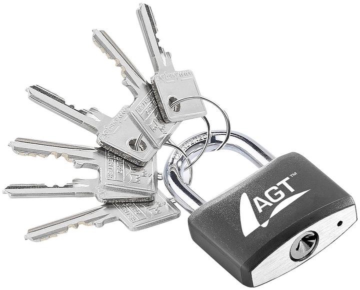 Produktbild AGT Vorhänge-Schloss aus Aluminium, Messing & Stahl, 43 mm, 6 Schlüssel