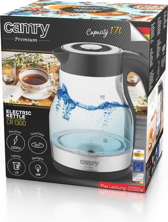 Actual product image Camry CR 1300 Electric, 2200 W, 1.7 L, Stainless steel, 360 ° rotational base, Black (1.70 l)