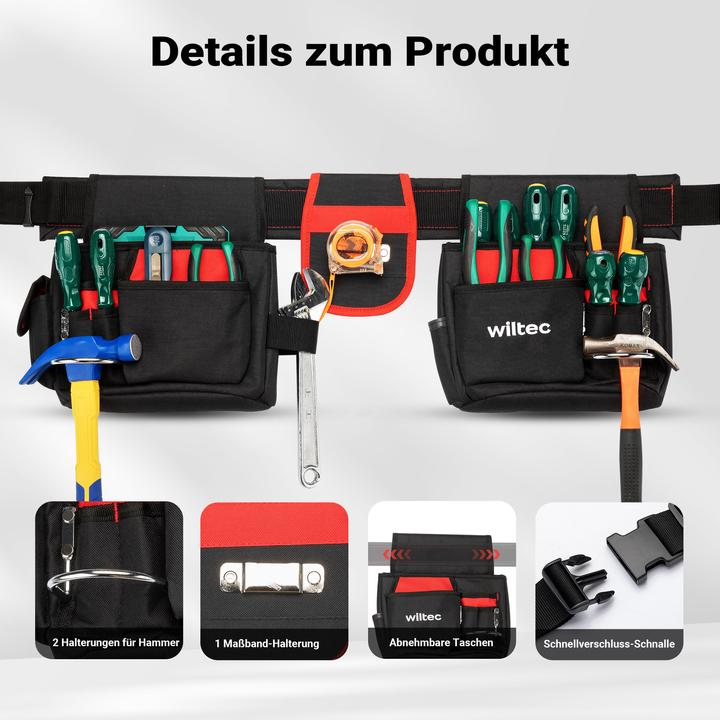 Actual product image Wiltec Tool belt 71x28cm Belt bag 17 compartments Tool bag