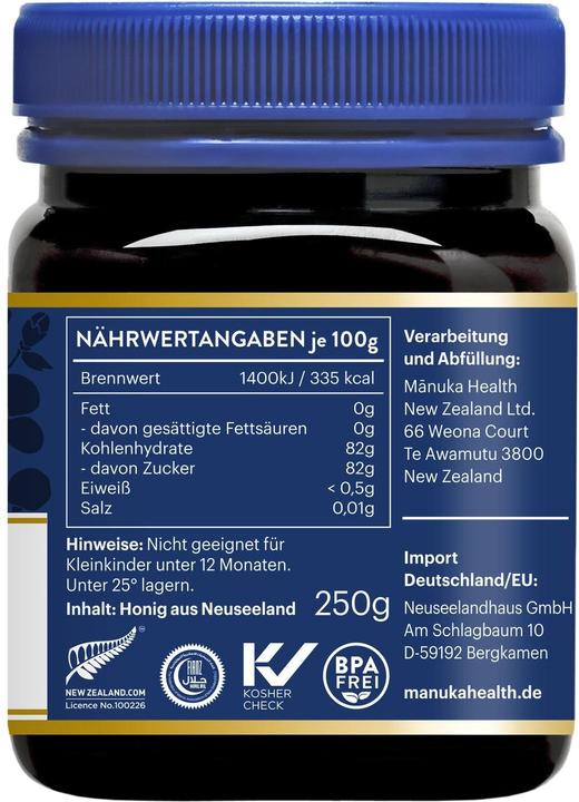 Valeurs nutritives et ingrédients Manuka Health MGO 550+ Manuka Honig (250 g)