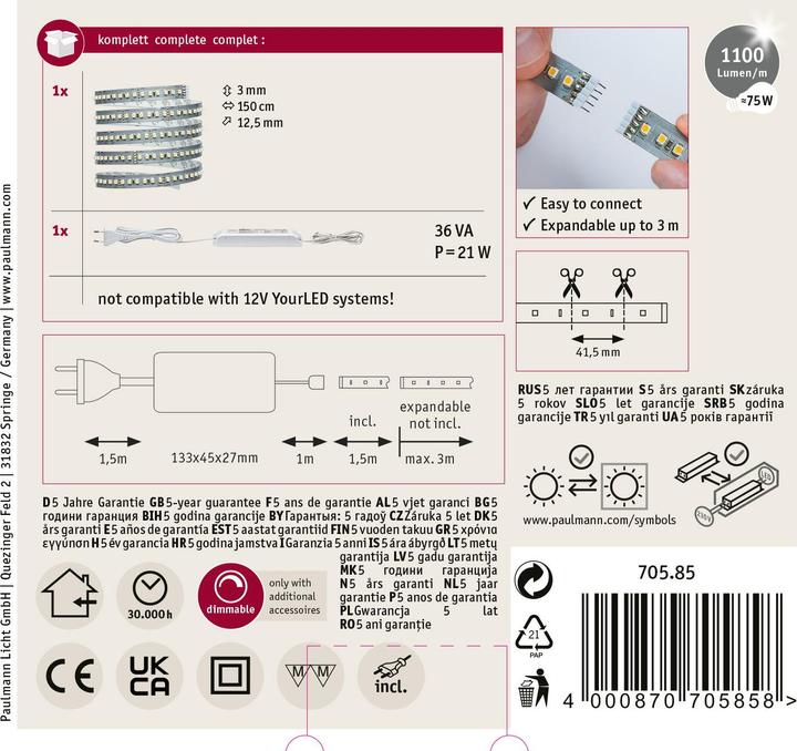 Immagine prodotto Paulmann Set di strisce MaxLED 1000 (Bianco caldo, 150 cm, Interno)