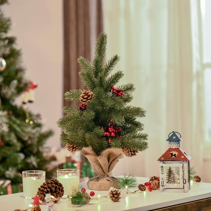 Image du produit Homcom Arbre de Noël artificiel pour la table avec socle emballé dans une toile de jute