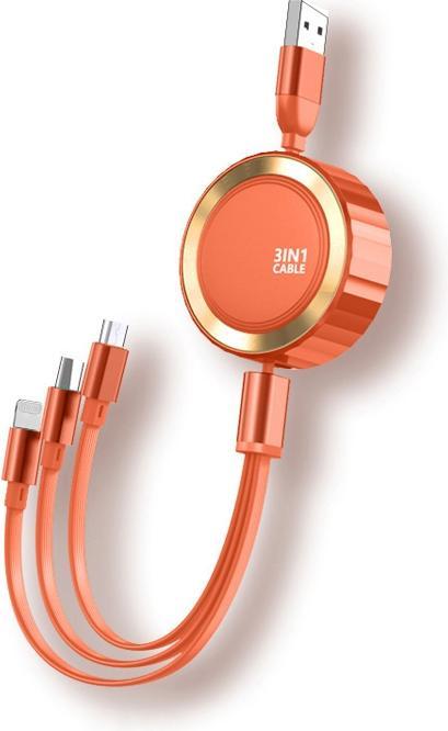 Image du produit EKO Câble rétractable 3 en 1 Micro-USB/Lightning/USB-C vers USB-A 3A 480MBps 1,2m (1.20 m, USB 3.2 Gen 1)
