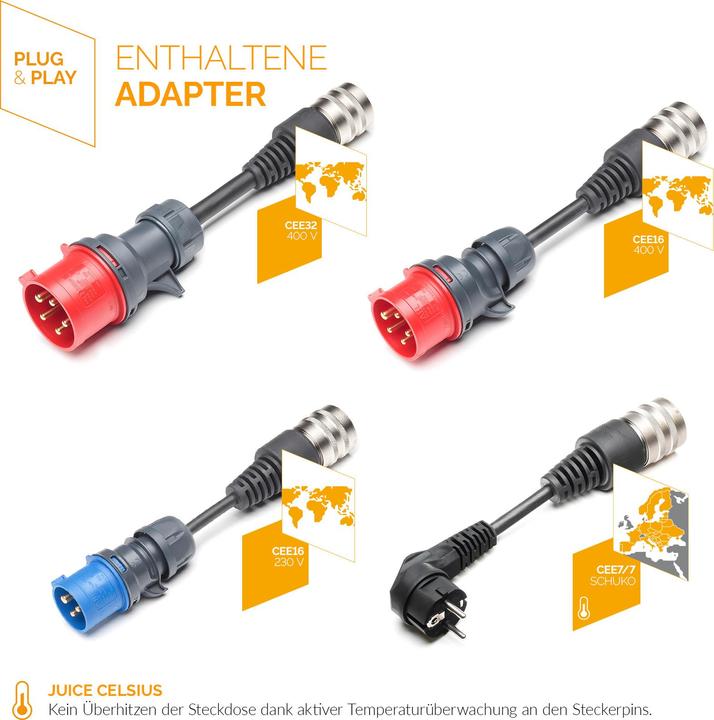 Produktbild Juice Technology Juice Booster 3 air EU Traveller Set (Typ 2, 11 kW, 16 A, CEE 7/7, CEE 32, CEE 16)