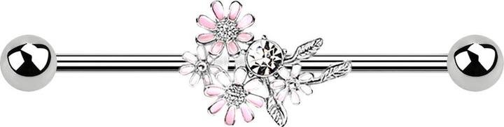 Produktbild Star Piercing Barbell silber mit Blumenstrauss (Chirurgenstahl 316L, Messing)