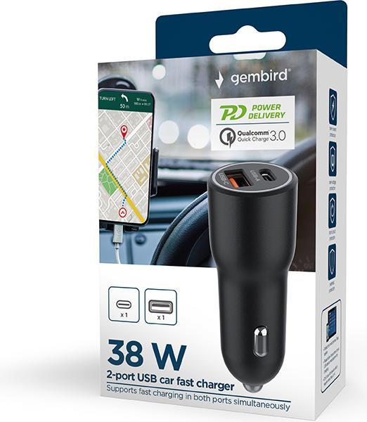 Produktbild Gembird MOBILE CHARGER CAR USB 2PORT/TA-UC-AC2PDQC38-CAR-01