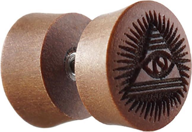 Produktbild Star Piercing Fake Plug aus Sawo Holz mit Auge der Vorsehung (ohne Messing, Organisch)