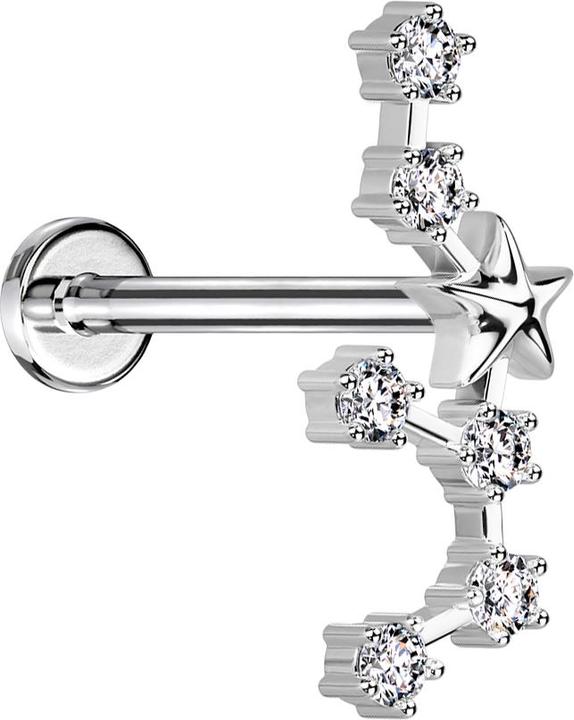 Star Piercing Micro Labret Innengewinde silber Sternzeichen Schütze mit Kristallen (Chirurgenstahl 316L, Messing)