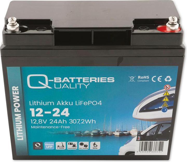 Actual product image Q-Batteries Lithium battery 12-24 12.8V 24Ah 307.2Wh, LiFePO4 battery (12.80 V, 24 Ah)